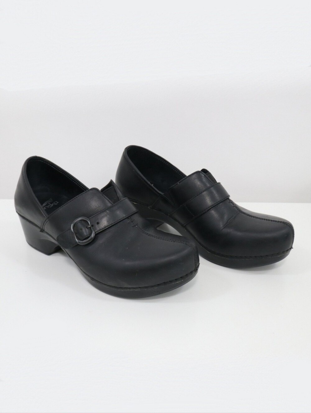 Dansko Black Leather Clog with Buckle Womens Size 10 Leather Upper